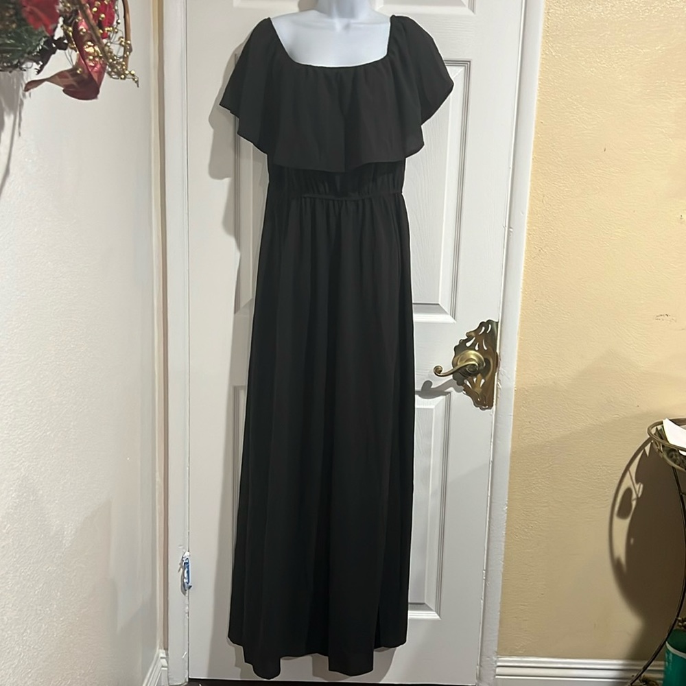 SHEIN Maxi Black Long Dress off the shoulder with slit